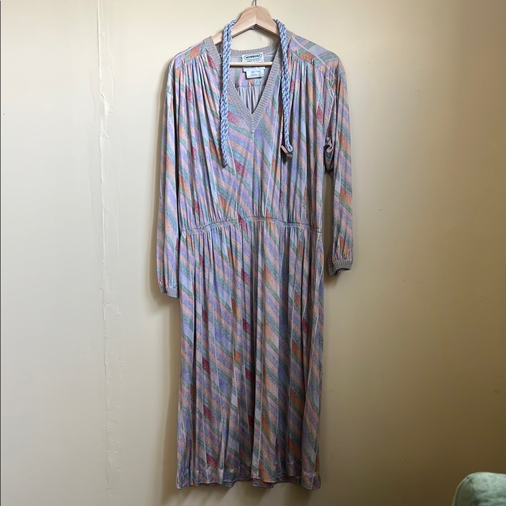 Missoni Pink and Blue Long Sleeve V-Neck Sundress
